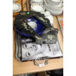 A Victorian papier mache photograph frame (a/f); tog. with a tray inc. Burleigh ware bowl and a