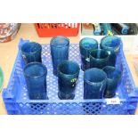 A collection of 20th Century unusual 'free blown' glass tumblers with enamel 'eye' decoration, (9)