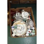 A box containing a quantity of Indian Tree wares, novelty egg cups etc