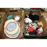 Two boxes inc. costume dolls and miscellaneous ceramics and glass