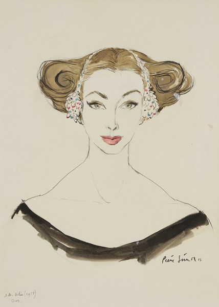 Pierre SIMON (1907-1999) Ligne ailée pour Dior, 1953 Dessin au crayon noir et aquarelle. Signé et