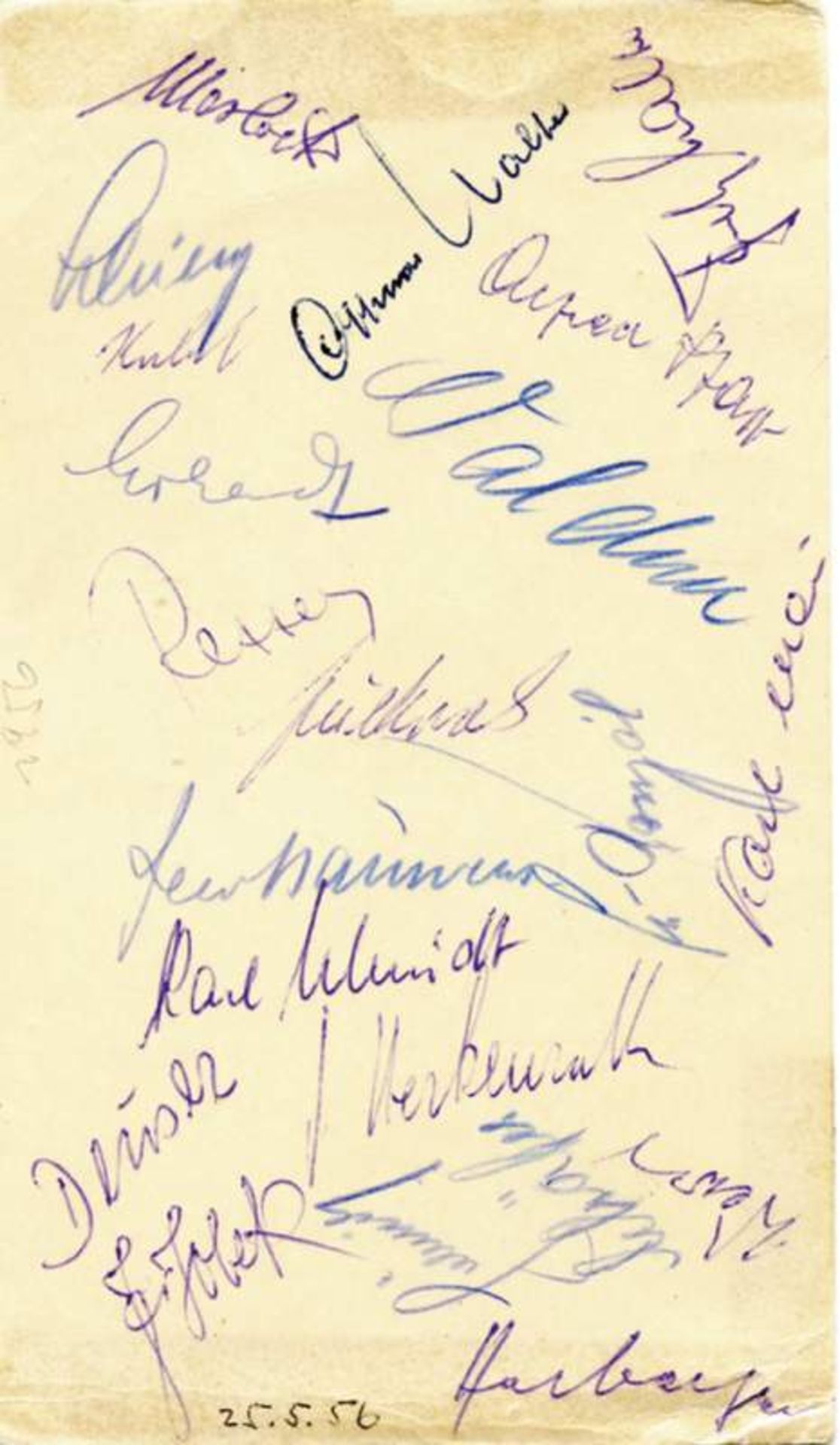 Autograph Football Germany 1956 -Nationalmannschaft 1956 - Karte mit 20 original Signaturen der