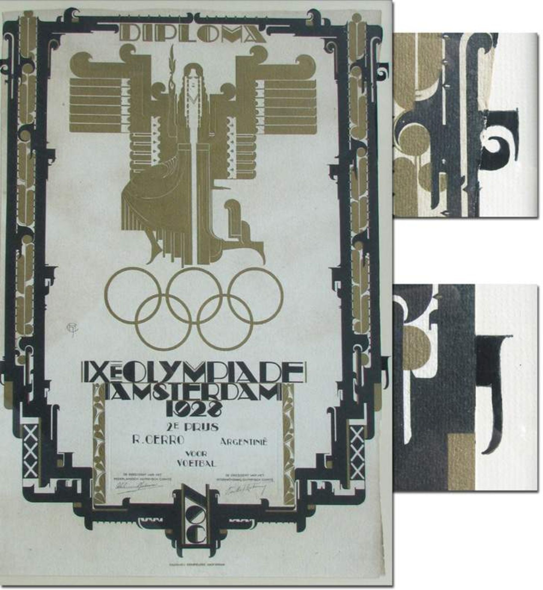 Olympic Games 1928 Silver Medal Winner diploma - Official Olympic Winner diploma for footbal