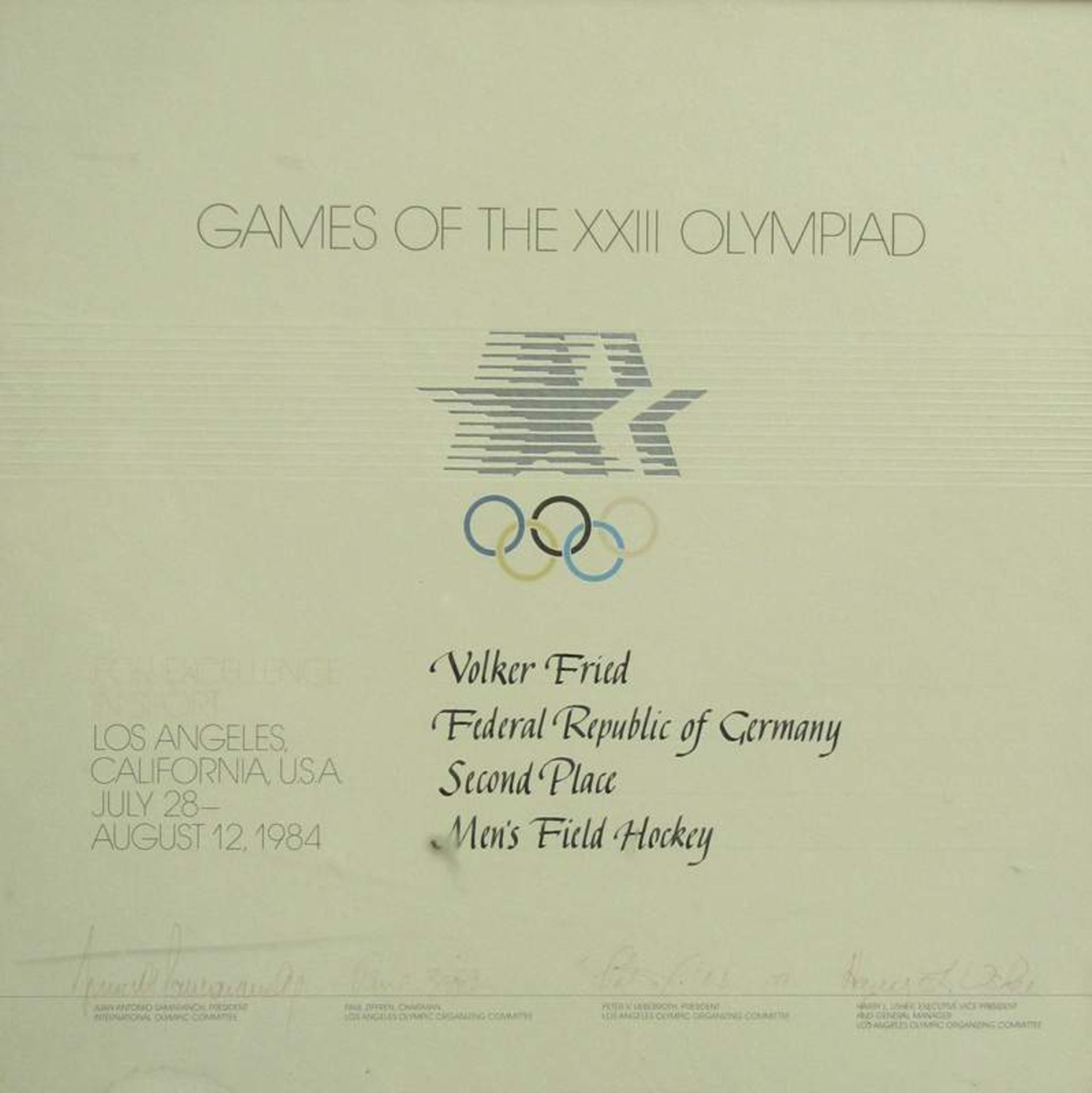 Olympic Games Los Angels 1984 Winner Diploma - Winner diploma Games of the XXII Olympiad Los
