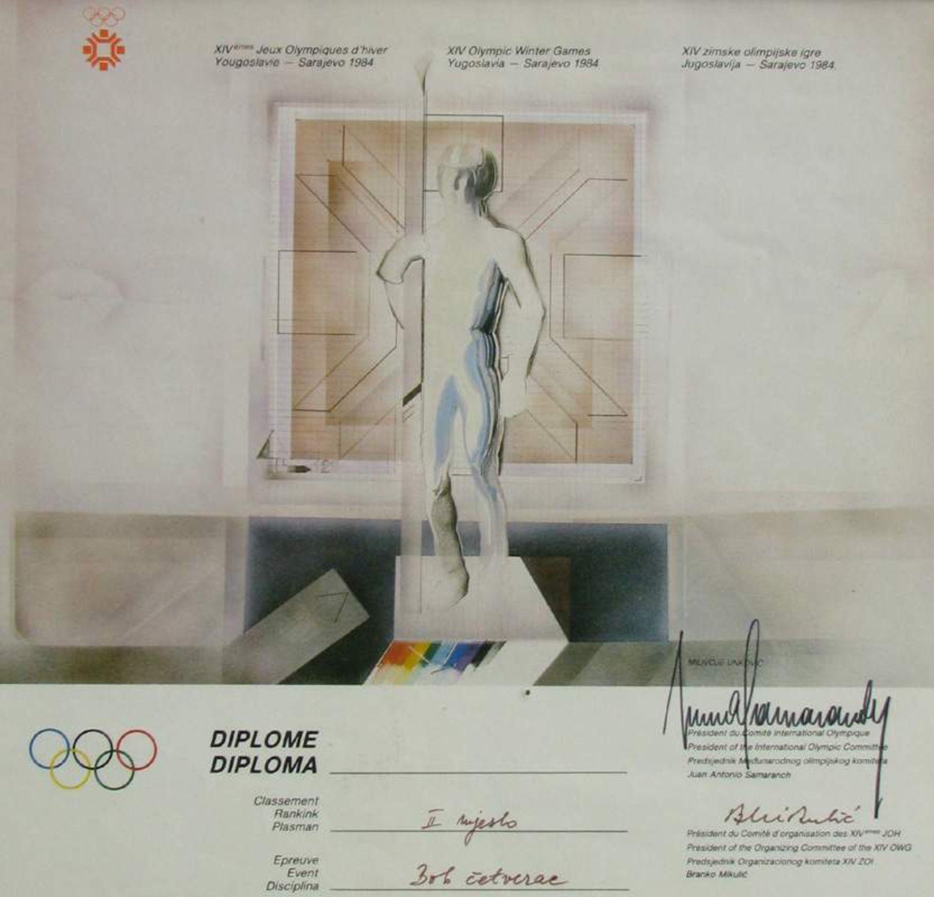Olympic Games Innsbruck 1984 Medal Winner diploma - Winner diploma from the XIV. Olympic Winter
