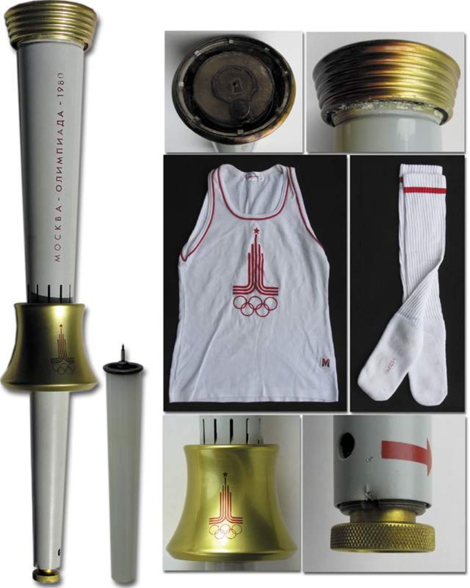Olympic games Moskau 1980. Official Torch - Grey sprayed aluminium alloy with gilt parts.