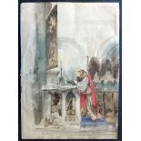 Interior of a Church/Monastery painted in Watercolour on paper. Caption reads 'The last sketch