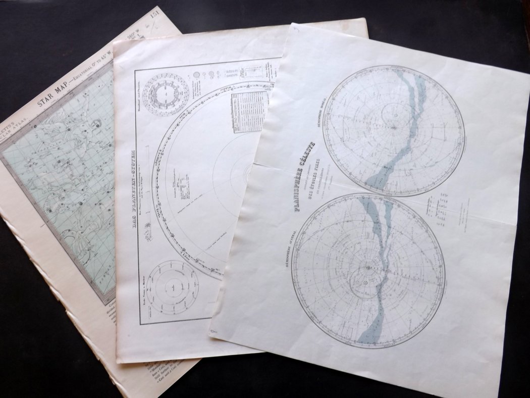 Lot of 8 Maps. Including a set of 6 Star Maps Published in an early edition of "Lett's Popular