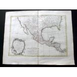 Bonne, Rogobert 1771 Hand Coloured Map of Mexico, Texas, California, Louisiana, US "Carte du Mexique