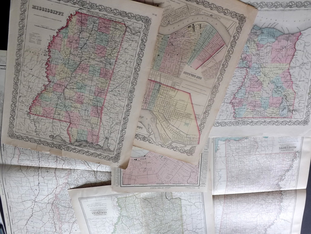 Arkansas, Louisiana, Mississippi C1860-1915 Lot of 8 Maps by Colton/Johnson, Century Atlas, and Rand