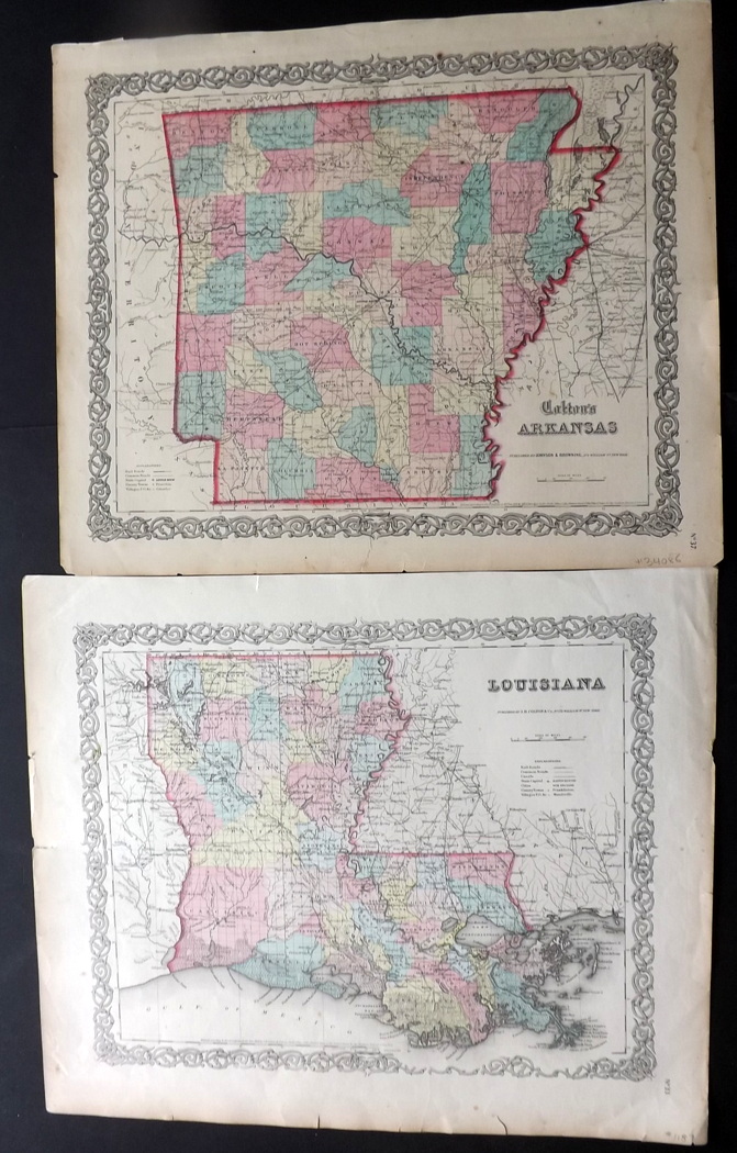 Arkansas, Louisiana, Mississippi C1860-1915 Lot of 8 Maps by Colton/Johnson, Century Atlas, and Rand - Image 3 of 4