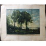 Bridgwater, Henry Scott after J. B. Corot 1930 Pencil Signed Colour Landscape Mezzotint Colour