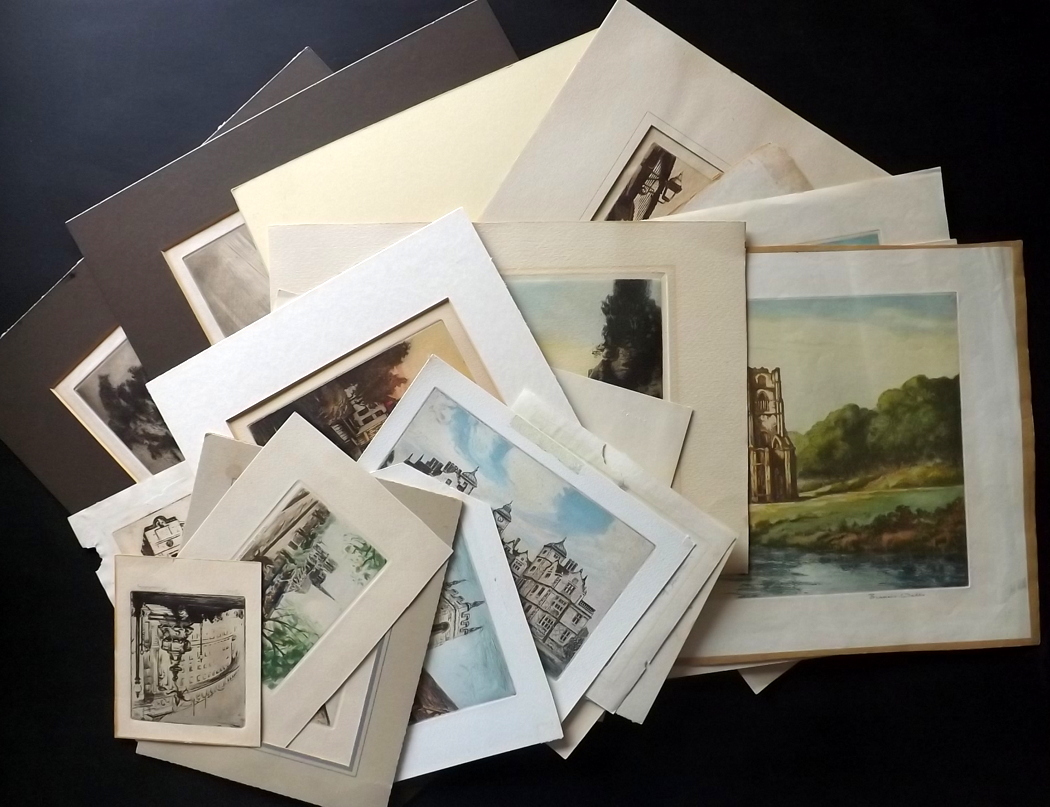 Architectural Etchings 19th-20th Century, Lot of 21, All Signed, Mostly British Good Lot of 21