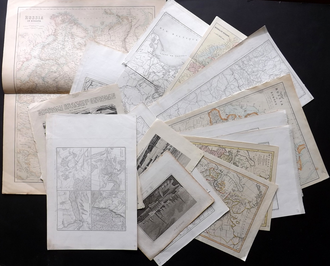 Russia & Poland 19th Century. Lot of 14 Maps and 5 Prints Lot of 14 Engraved and Lithographed