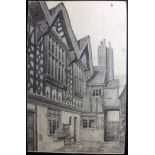 19th Century Pencil Drawing. Street Scene Thin paper laid onto board. 18 x 11 inches (45x29cm).