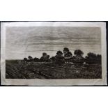 Brunet-Debaines, Alfred after Benjamin Williams Leader 1889 Large Signed Etching. Agricultural Scene