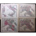 Italy C1860 Group of 4 Hand Coloured Maps by Colton & Johnson "Southern Italy" and "Northern