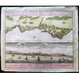Homann Heirs 1732 Hand Coloured Map & View of Oran, Algeria "Topographica repraesentatio Barbarici