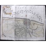 Rapin de Thoyras, Paul & Tindal, Nicholas 1745 Hand Coloured Plan of Ostend, Belgium. Naval Battle