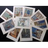 Barbier, George 1934 Lot of 13 Rare Pochoir Colour Plates and 8 Illustrations from Les Liaisons