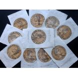 Goltzius, Hubert 17th Century. Lot of 12 Colour Printed Roman Coin Prints Lot of 12 Colour Printed