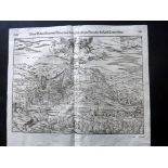 Munster, Sebastian C1580 Woodcut View of Baden, Germany "Obern Baden/Statt und Bader..." Double Page