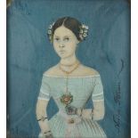 NICOLAS ARECIN (Escuela española, S. XIX) Retrato de niña con ramillete de flores. Miniatura sobre