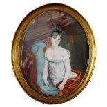 ESCUELA FRANCESA SIGLO XIX (Según Gerard) Retrato de Madame Recamier Miniatura sobre marfil,