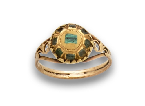 Anillo de ff s XVIII con rosetón de esmeraldas en oro de 18K.Salida (Starting price): €100