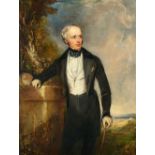 ATRIBUIDO A JOHN LINNELL* (1792- 1882) Retrato de caballero sobre un paisaje. Óleo sobre tabla. 50,5
