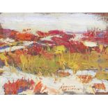 FRANCISCO LOZANO (Valencia, 1912 - 2000) “Paisaje”, 1986 Óleo sobre tabla. 17 x 22 cms. Firmado y