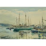 RICARDO SACRISTÁN ARRIETA  (Vitoria, 1921-1981)  “Barcos” Acuarela sobre papel. 48,5 x 68 cms.