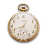 Reloj Lepine cronómetro en oro de 18K Art-Decó. Esfera color champagne con numeración arábiga en oro