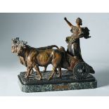 Carro de la abundancia en bronce patinado. Francia, S. XIX Medidas: 43 x 22 x 44,5 cms. Firmado: J.M