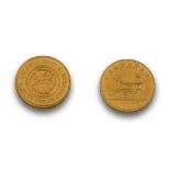 Dos Monedas de 1/2 onza troy de oro (15,55 grs de oro puro c.u.) Peso oro puro total:31,1 grs.