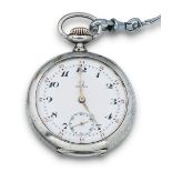 Reloj lepine de bolsillo en plata OMEGA pps s.XX. Con leontina en metal plateado. Esfera en