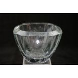 A heavy art glass vase of square tapered form, the sides engraved with British patriotic floral