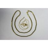 A 9ct gold chain necklace of box links; & a fine-link chain necklet (un-mounted).