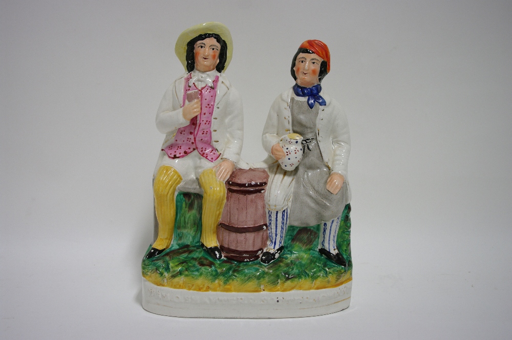 A Victorian Staffordshire pottery large flat-back group titled: “Tam O. Shanter & Sooter Johnny”