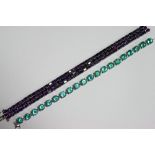 An amethyst articulated bracelet set numerous small stones; & another set pale turquoise stones.