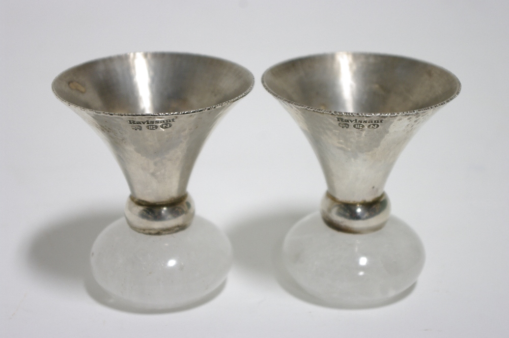 A pair of Ravissant 925 trumpet-shaped pricket candlesticks on rock crystal squat round bases; 3” - Image 2 of 3