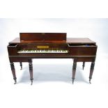 An early 19th century mahogany & rosewood crossbanded table piano on six turned & reeded tapering