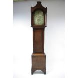 An early 19th century longcase clock, the 12" painted dial with figure of Justice to the arch,