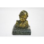 MOUGINOT, Charles. A gilt-bronze bust of a young girl wearing a shawl, on marble rectangular base;