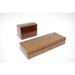 A 19th century French mahogany rectangular box with slightly domed hinged lid, fitted two small