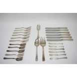 Six Sterling Windsor pattern table forks; five matching pastry forks; ditto serving fork; & six