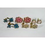 Four pairs of 9ct gold gem-set earrings.