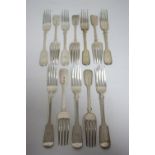 Twelve Victorian Fiddle pattern table forks, London 1877, by Goldsmiths’ Alliance (Samuel Smily). (