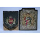 An early Victorian wool needlework embroidered armorial panel displaying the arms of Dilke of Kirkby