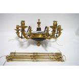 A classical-style cast gilt metal pendant ceiling light with six foliate scroll arms issuing from